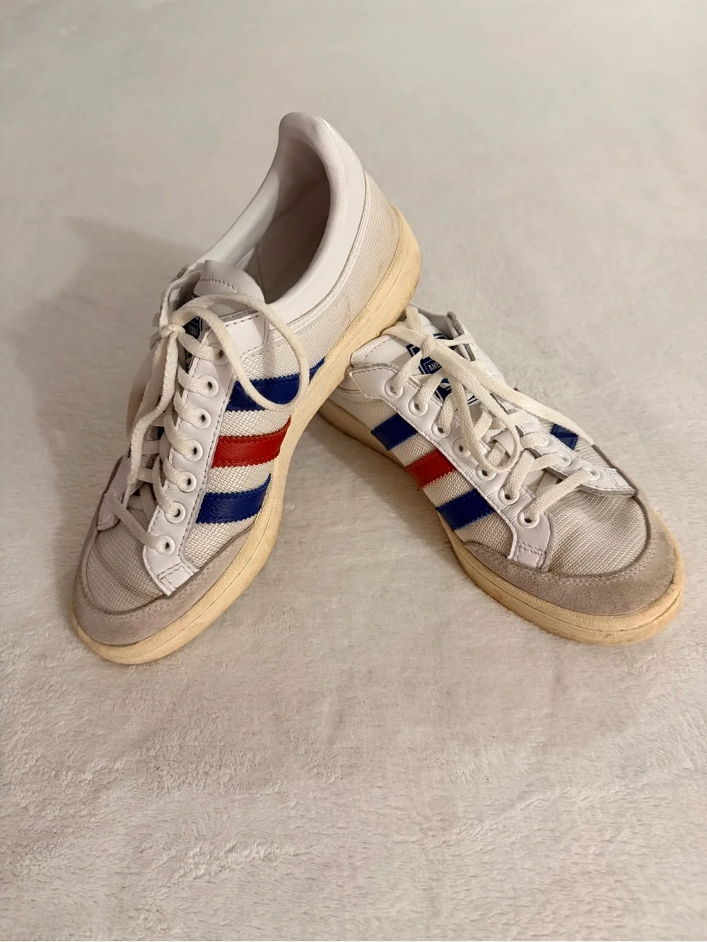 adidas Americana White Sneakers with Blue & Red Stripes